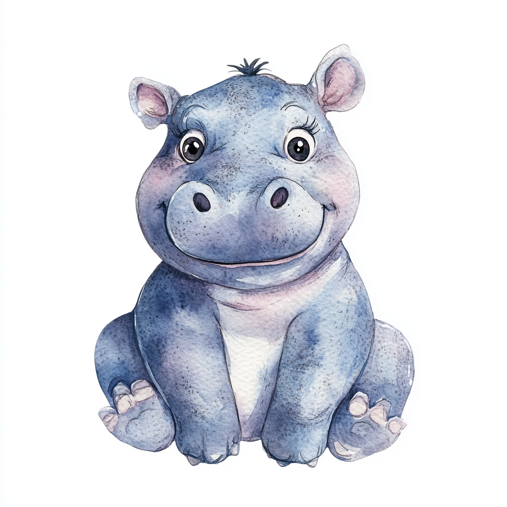 Watercolor hand painted pastel cute safari hippopotamus.