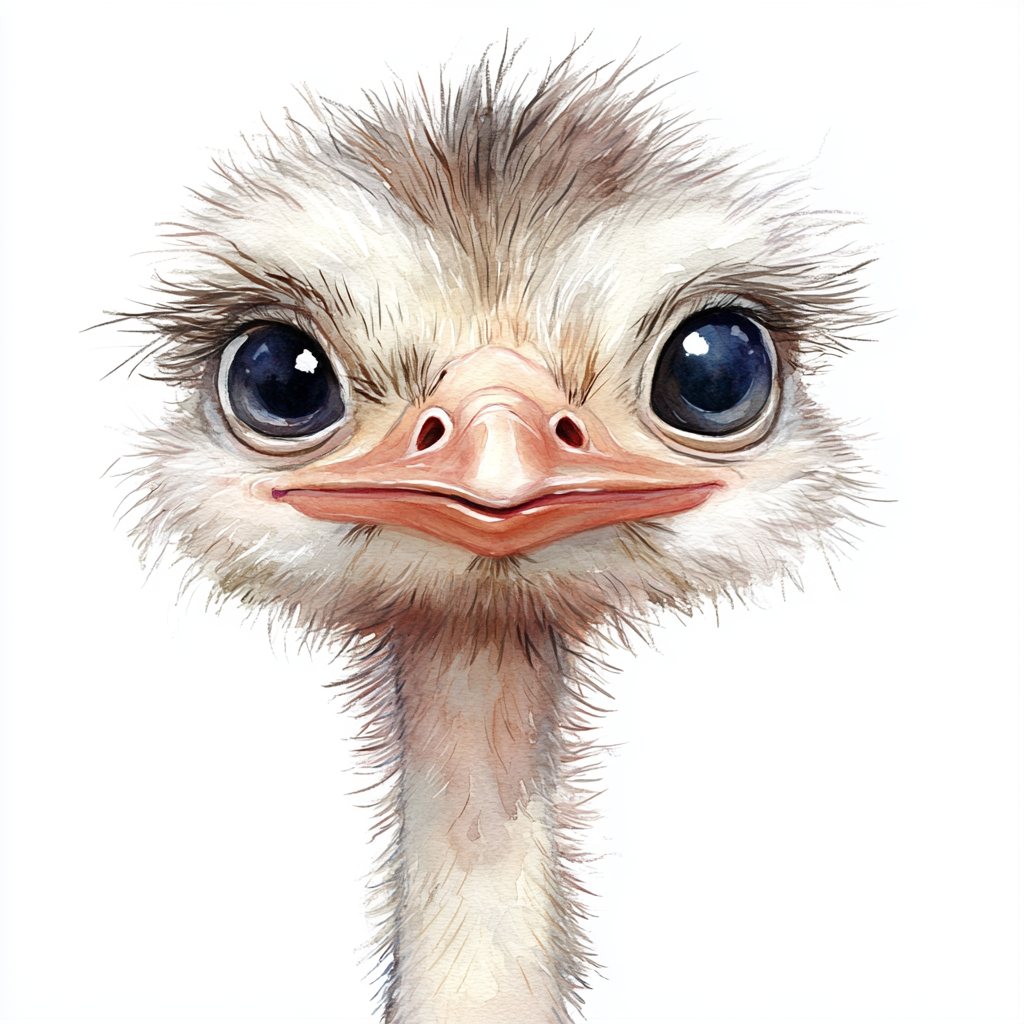 Watercolor hand painted pastel safari baby ostrich.