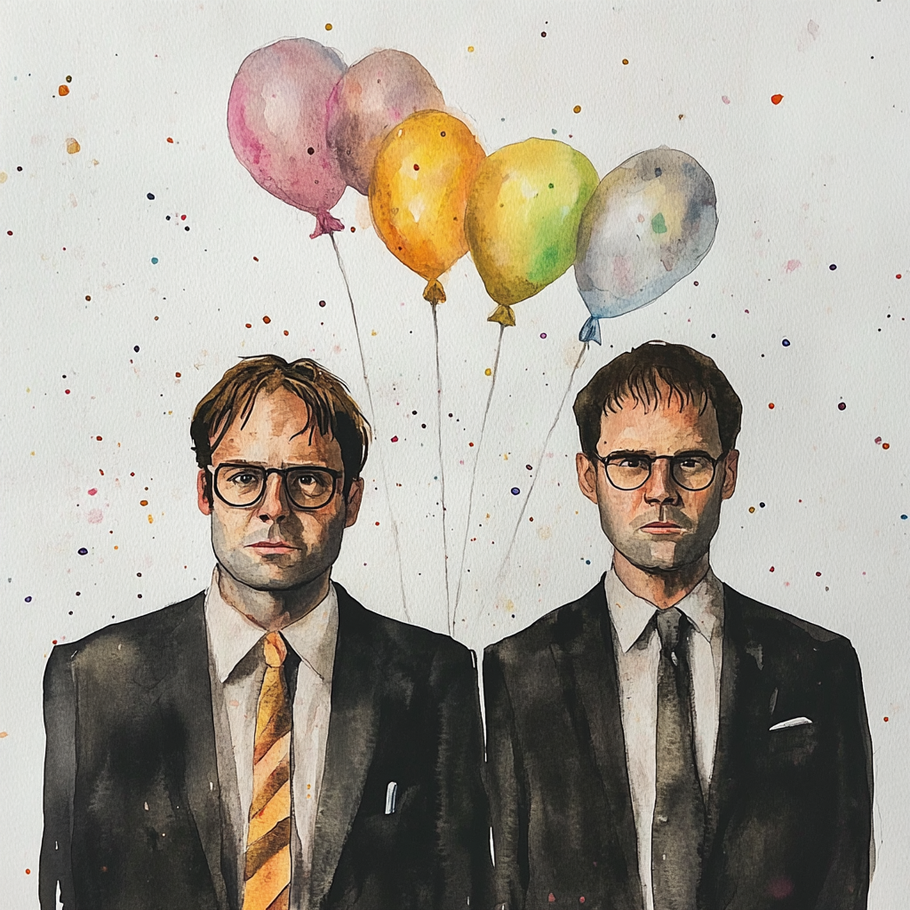 Watercolor painting of Dwight and Michael from The Office