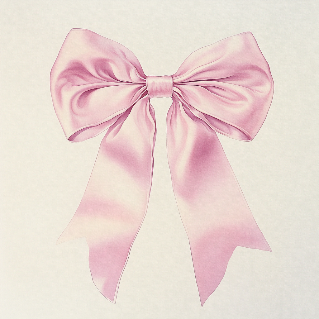 Watercolor painting of a pink bow with loops.