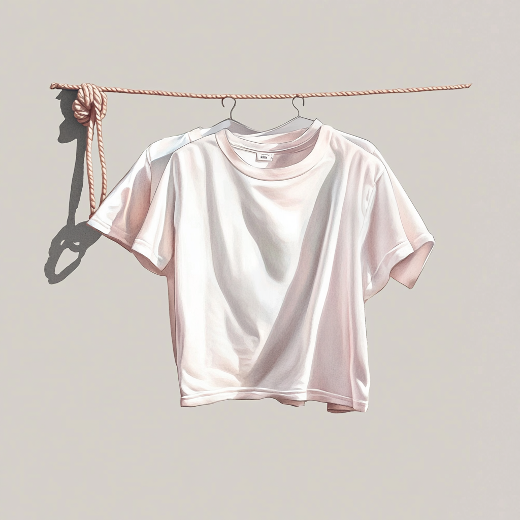 Watercolor painting of clean t-shirts on fabric cord