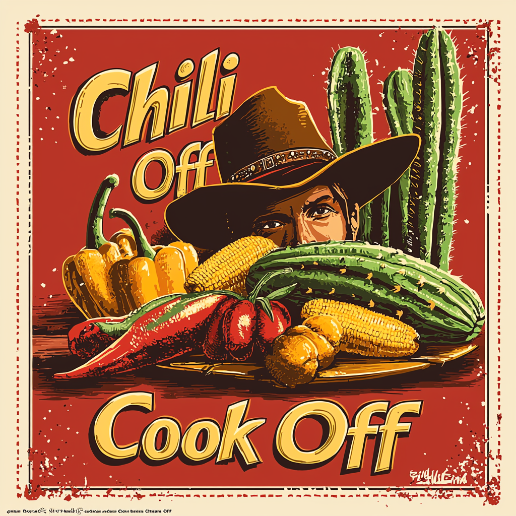 Western Cowboy Chili Cook Off Poster Southwest Cactus