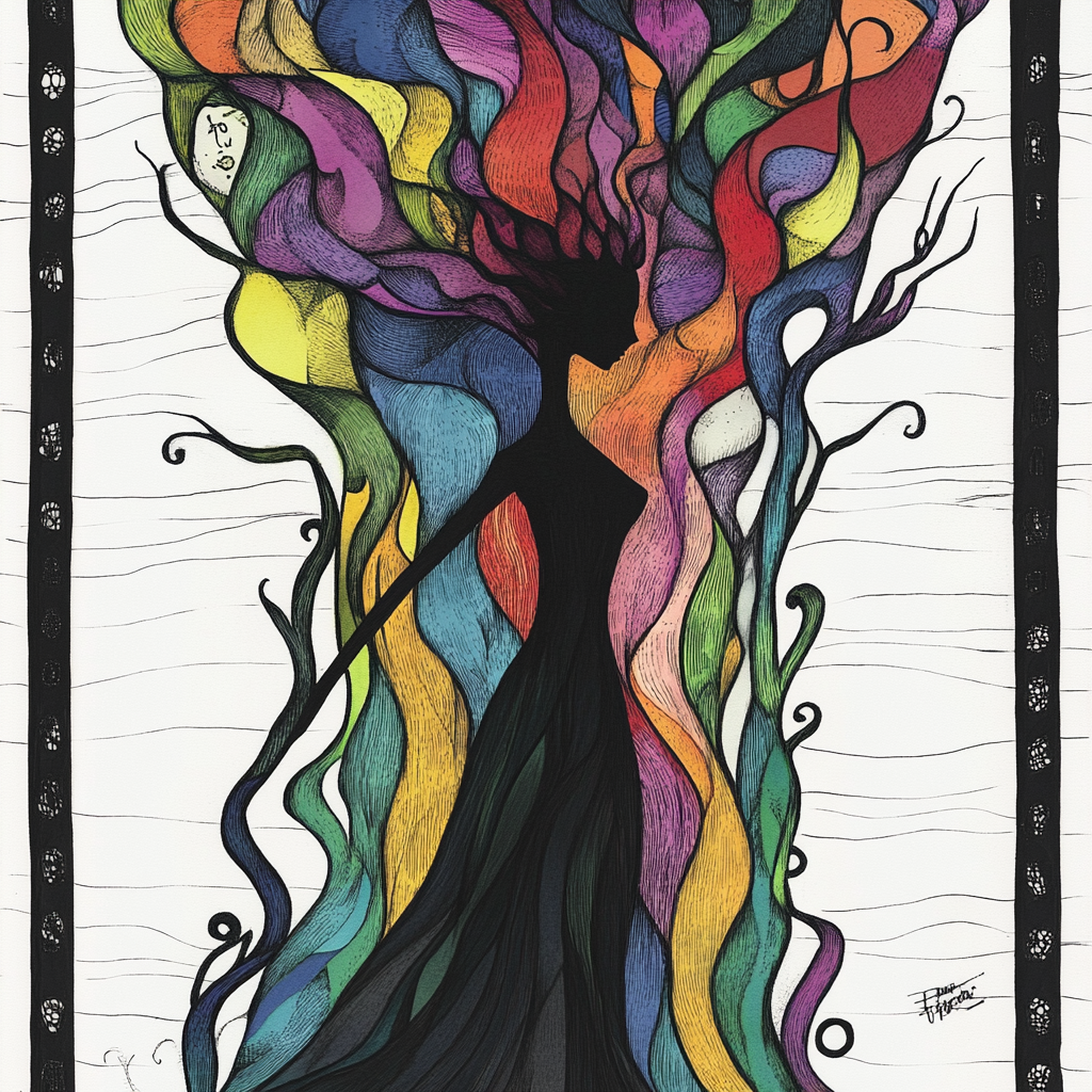 Whimsical AI illustration with surreal, flowing ribbons.