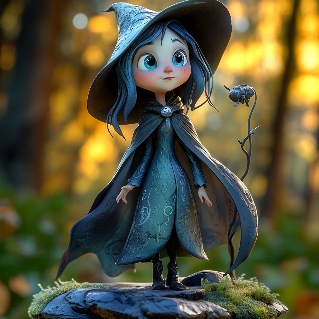 Whimsical Disney Witch in Enchanting Forest Setting Luminous