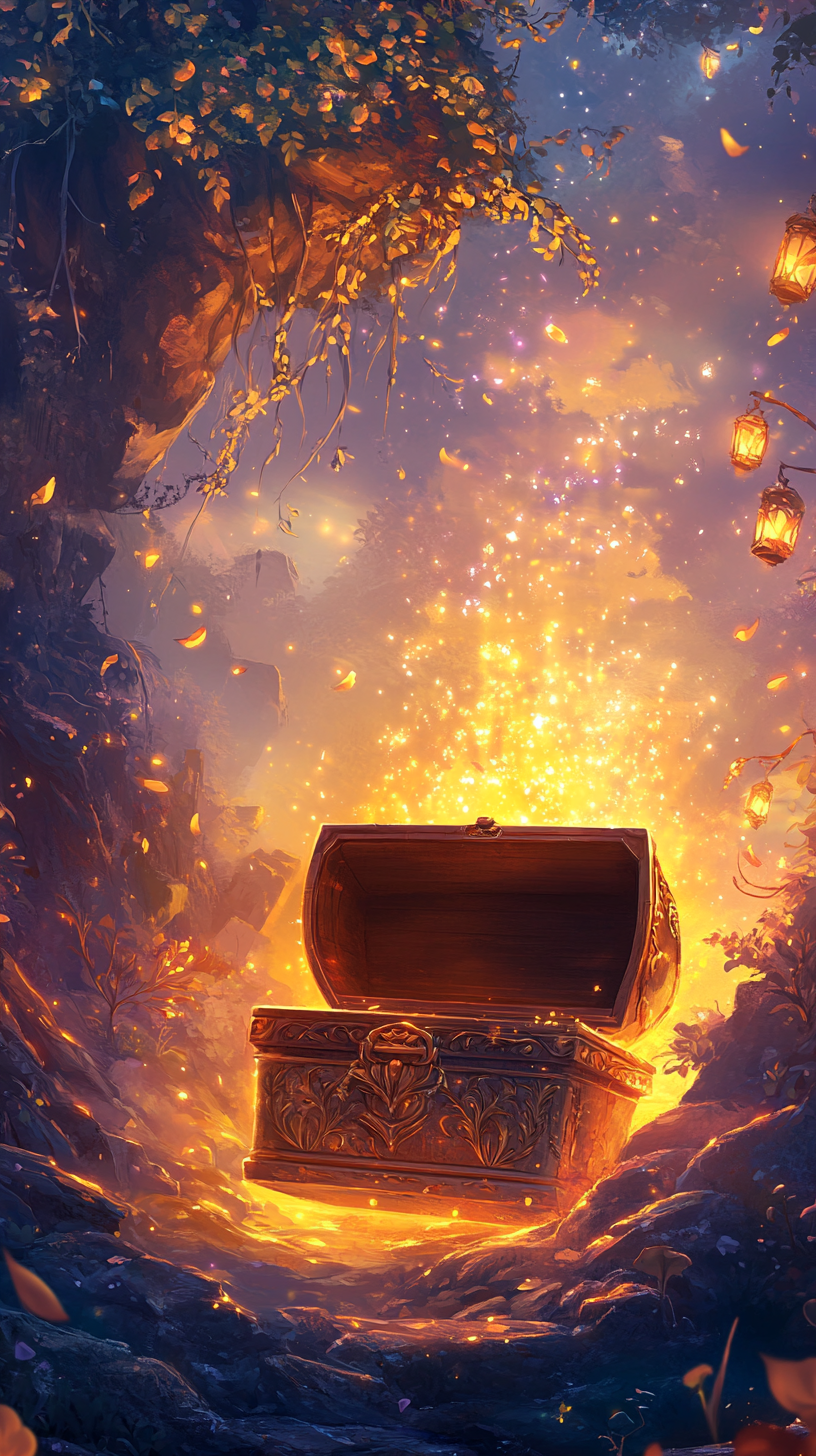 Whimsical Disney-style Smartphone Portrait with Treasure Chest Landscape