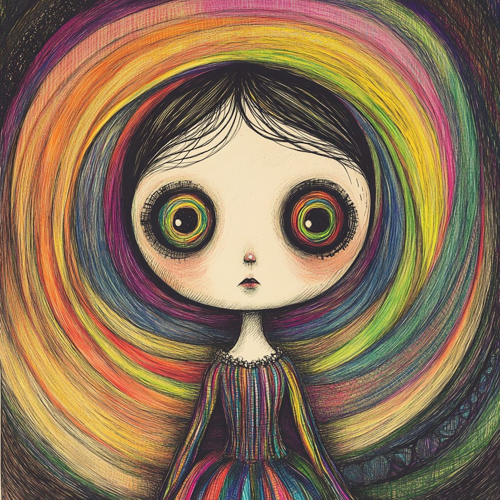 Whimsical Doll in Dreamlike Rainbow World