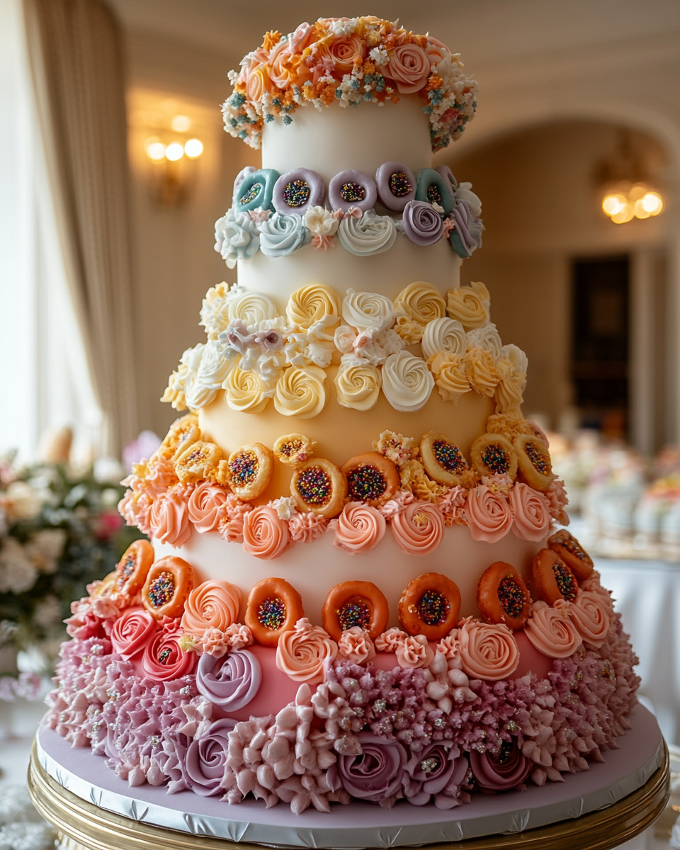 Whimsical Donut Wedding Cake at Birthday Banquet Hall