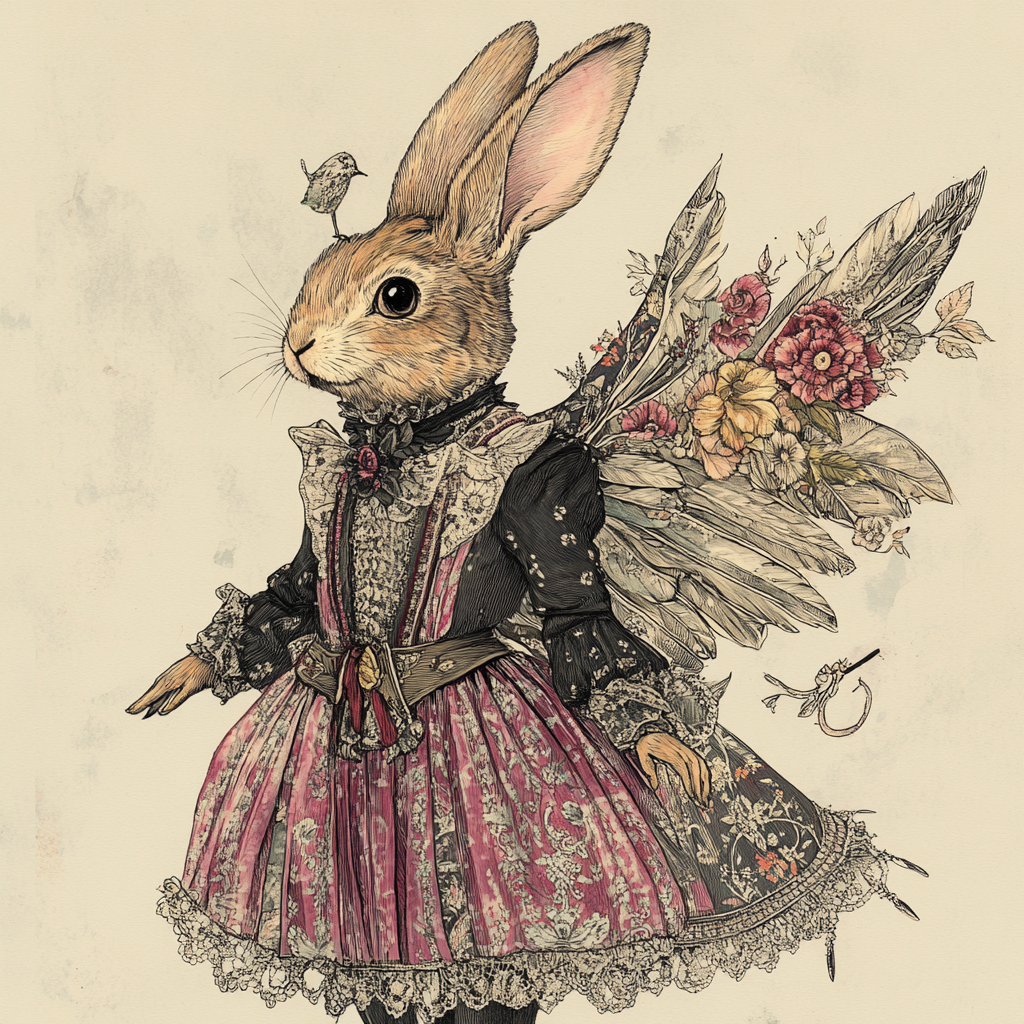 Whimsical Rabbit in Victorian Garb with Fantastical Wings