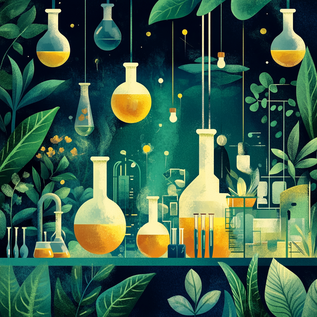 Whimsical Science Lab with Vibrant Colors and Nature