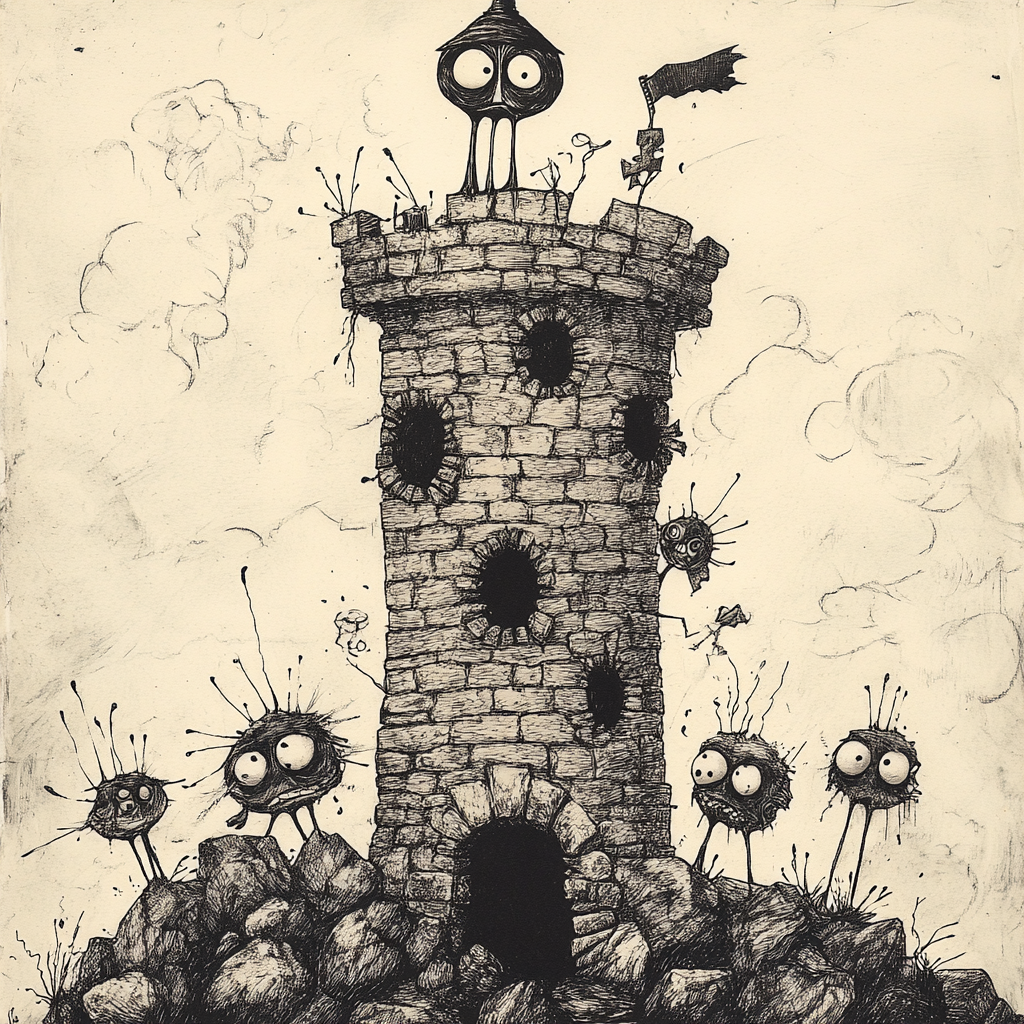 Whimsical Tower: Edward Gorey-inspired Illustration