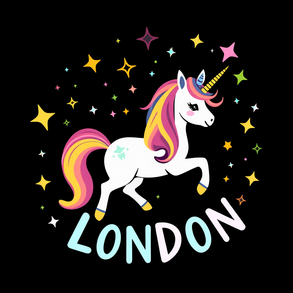 Whimsical Unicorn Graphic Design with London Text