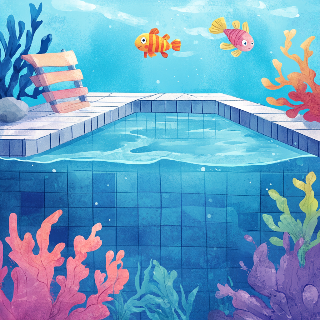 Whimsical watercolor sea floor at pool background illustration