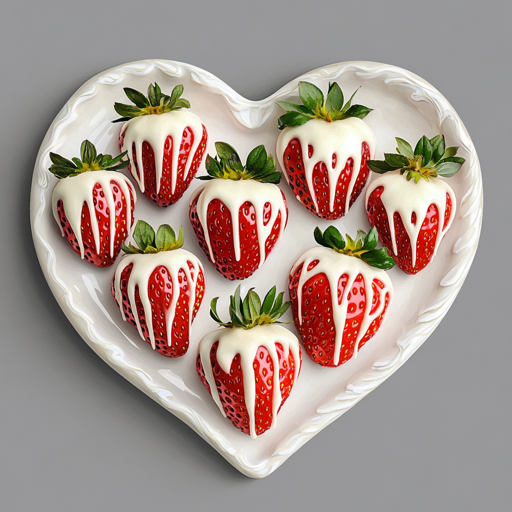 White Chocolate Strawberries on Heart-Shaped Plate