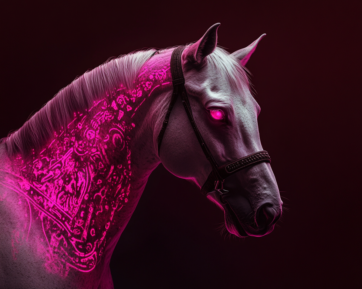 White Horse with Glowing Tattoos, Studio Lighting