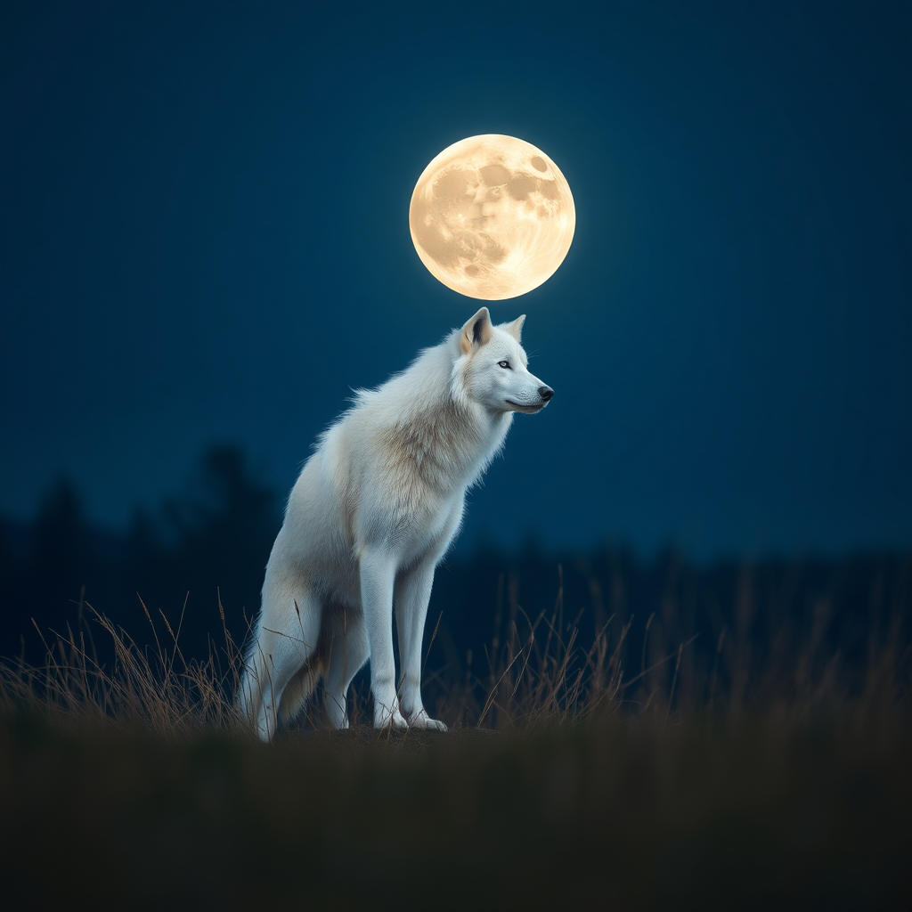 White Wolf Howling at the Moon