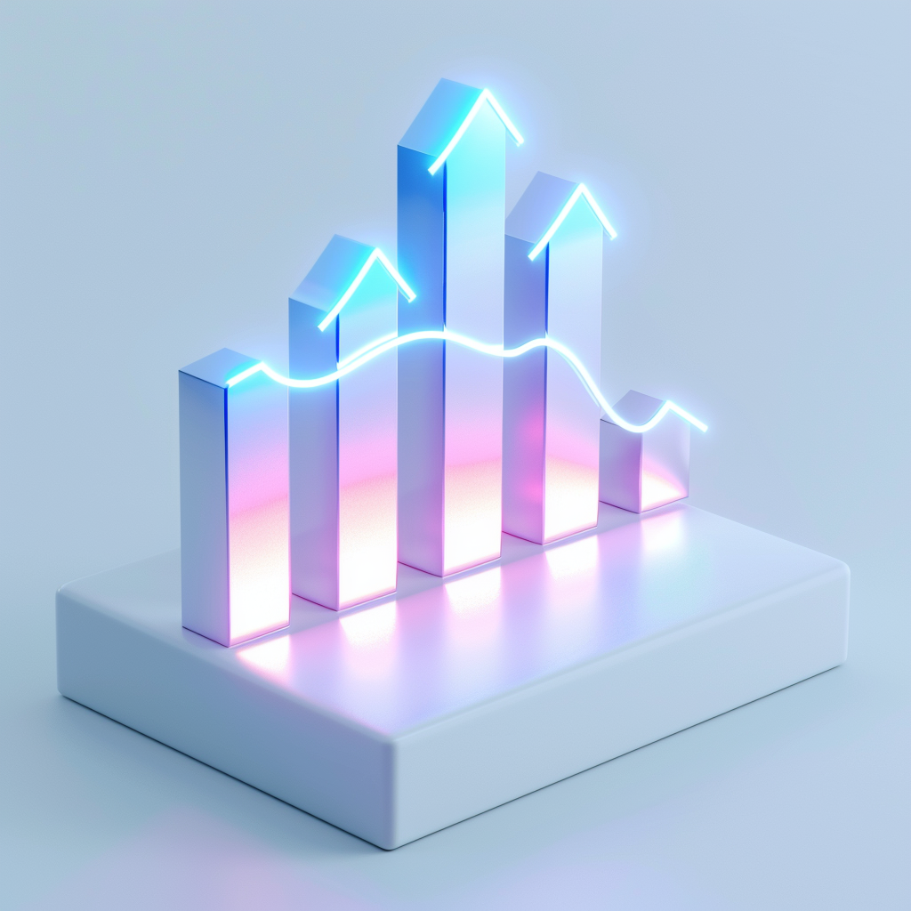 White and iridescent line chart in isometric view.