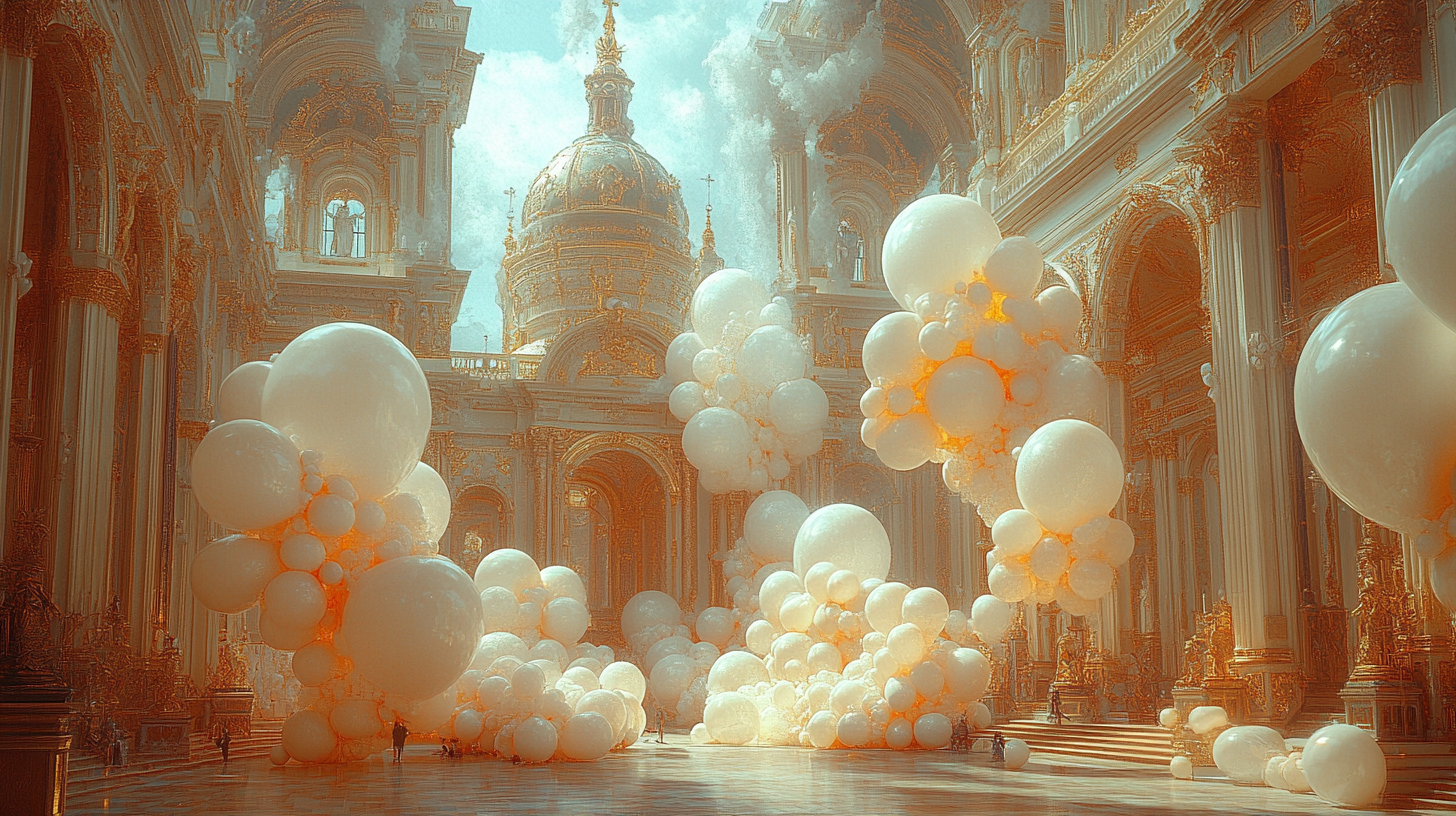 White balloons at Kazan Cathedral in Saint Petersburg