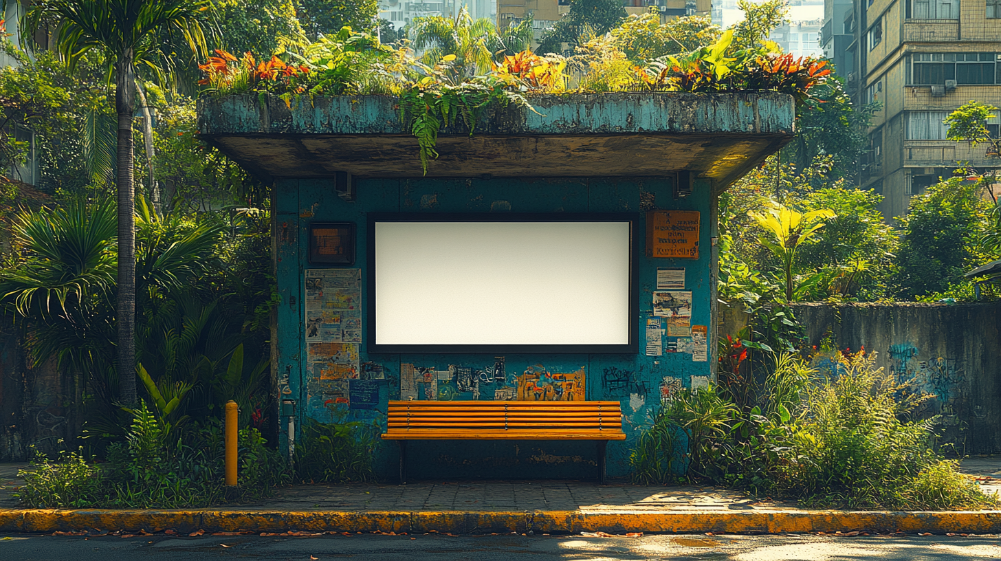 White bus stop poster in Rio de Janeiro