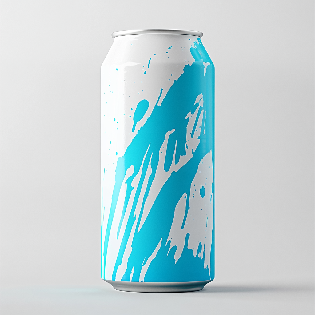 White can with blue streaks, mint energy drink. Logo visible.