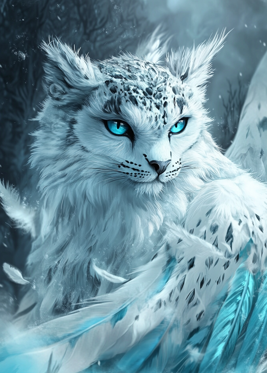 White gryphon with snowy wings and icy blue eyes