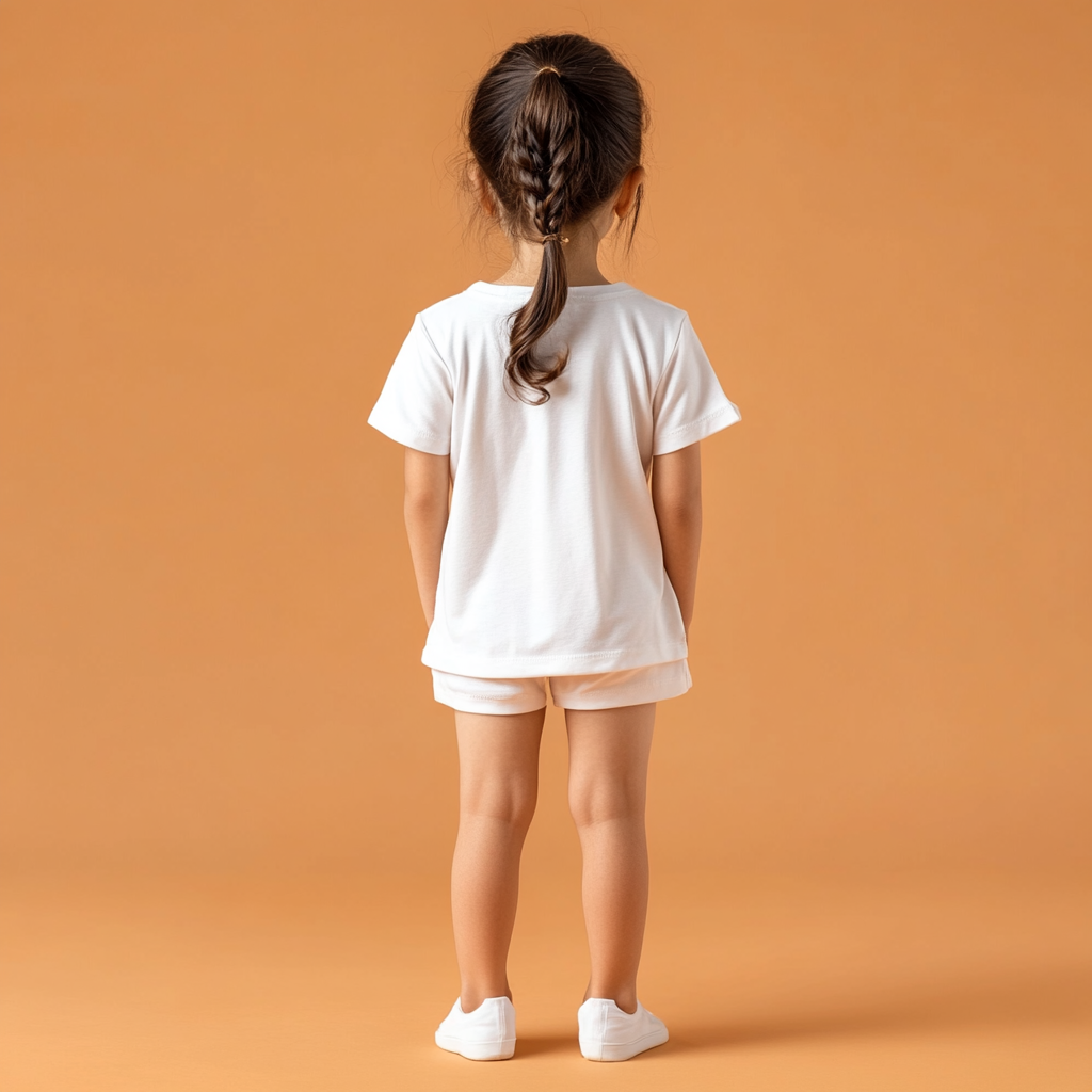 White kids t-shirt and shorts mockup, Indian girl model.