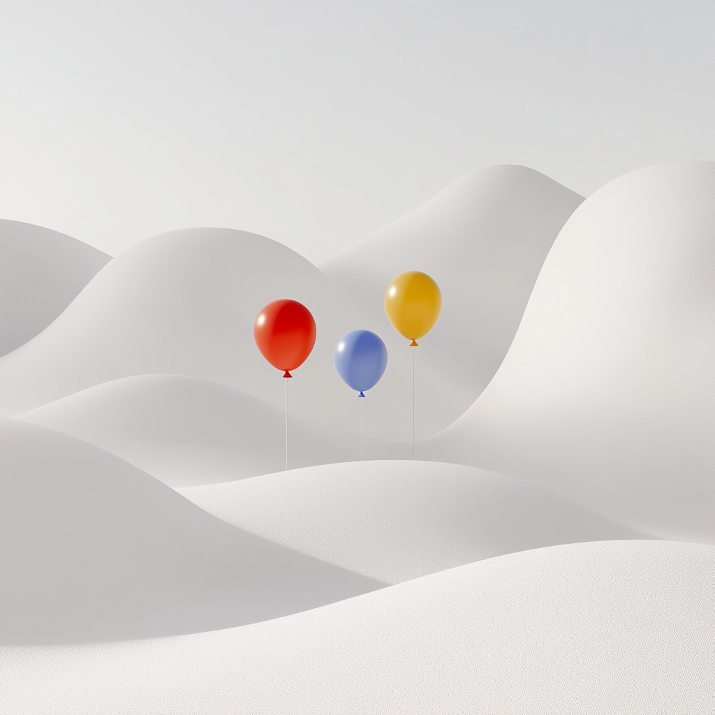 White landscape, vibrant alphabet balloons, educational, inspiring setting.