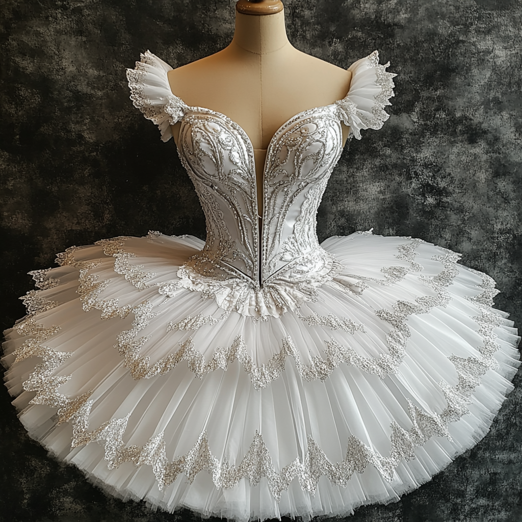 White romantic tutu for ballerinas in Swan Lake performance sketch