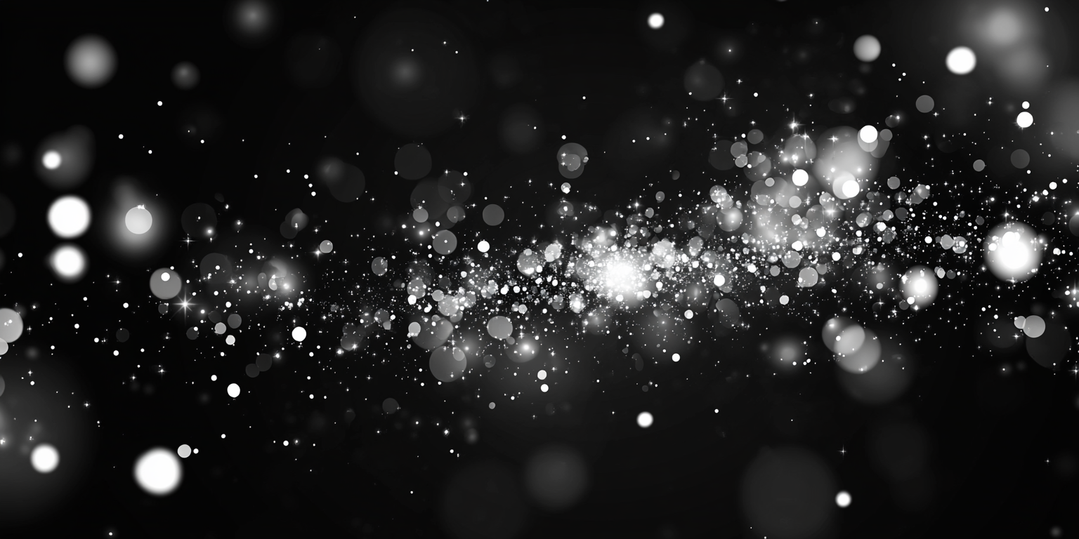 White sparkles, black background, minimalistic design, vector tracing.