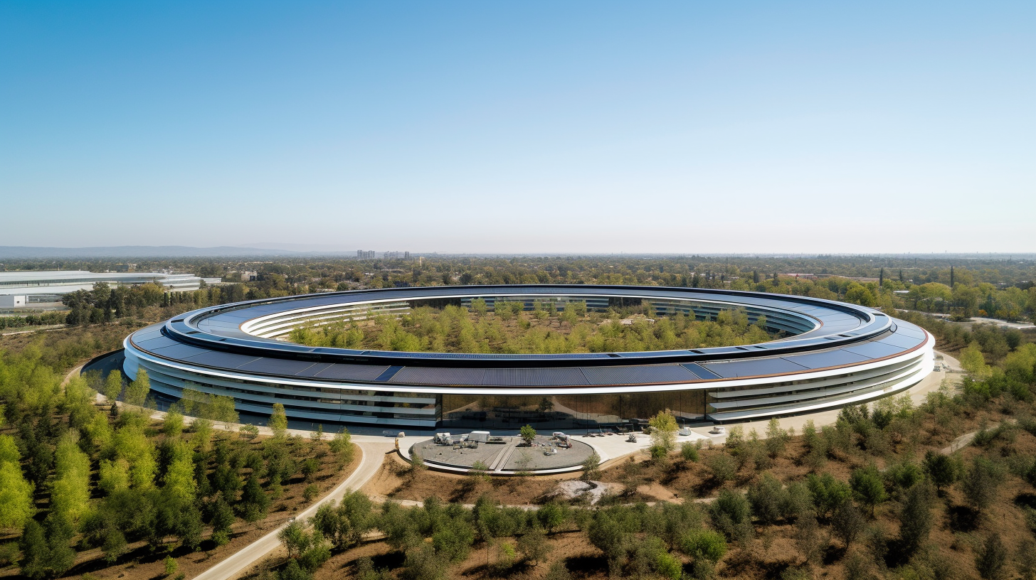 Wide-angle photo of Apple Park in Silicon Valley.