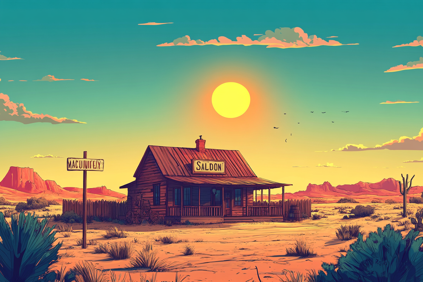 Wild West 2D Illustration: Saloon Next to House