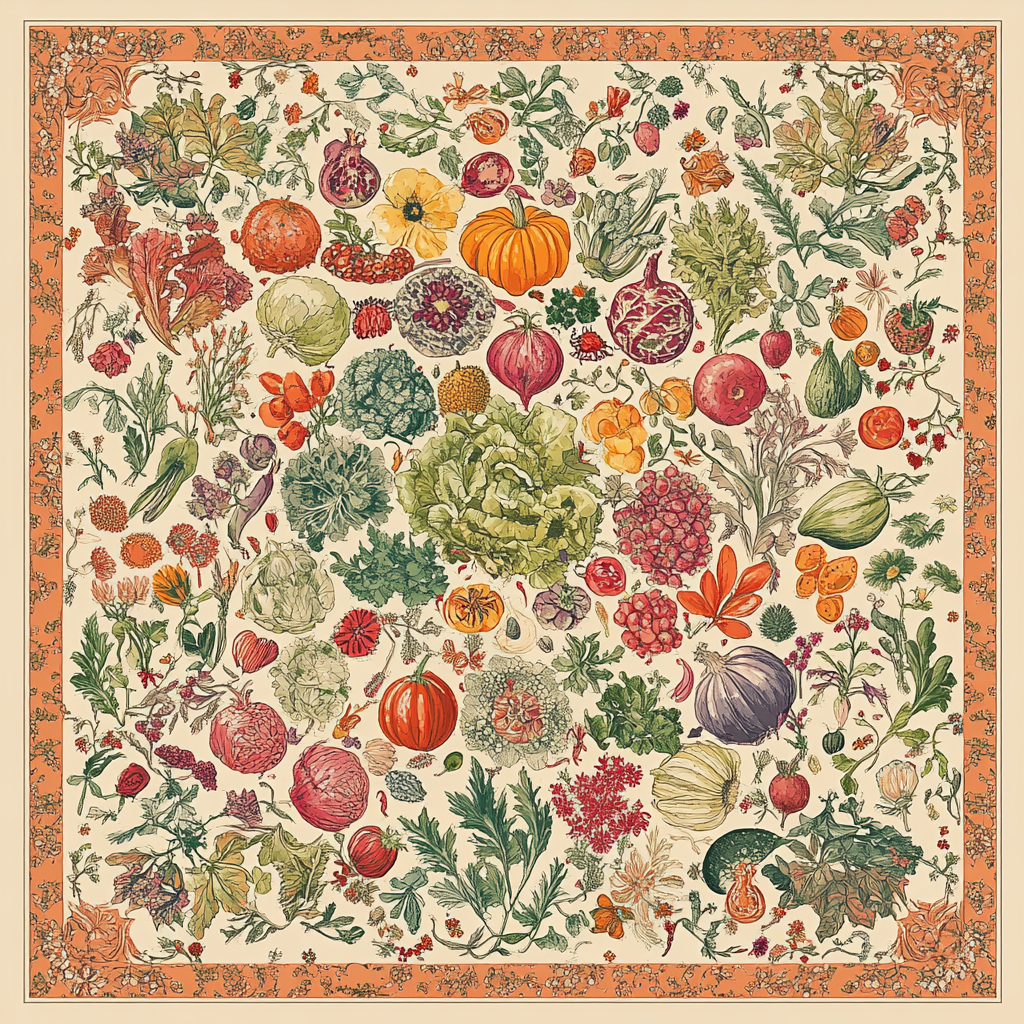 William Morris and Hermes style vegetable bandana design