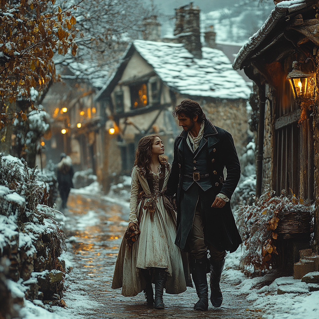 Winter Fairytale Fantasy Photography: Man & Girl, 8k Resolution