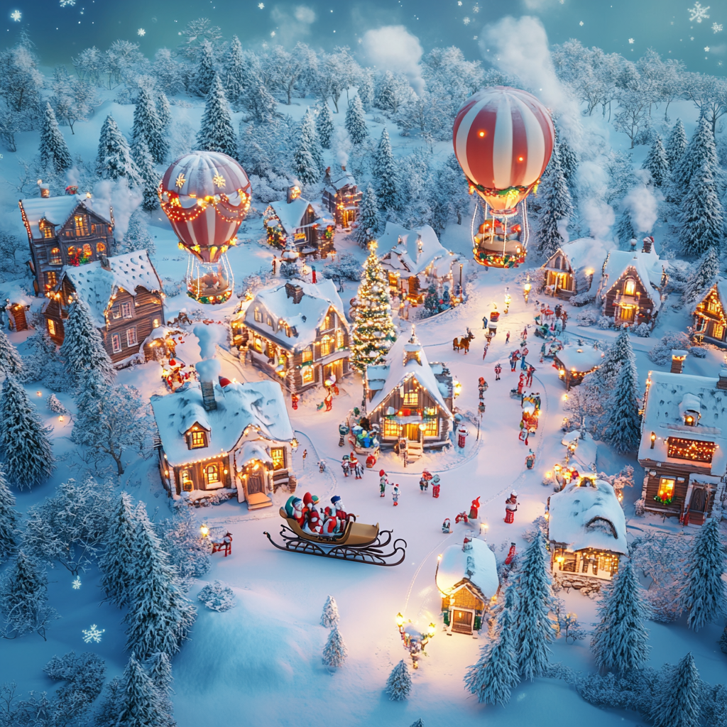 Winter Wonderland Village 3D Scene with Santa's Sleigh