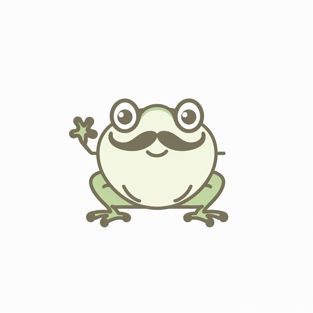 Wise frog with mustache logo in Kawaii style