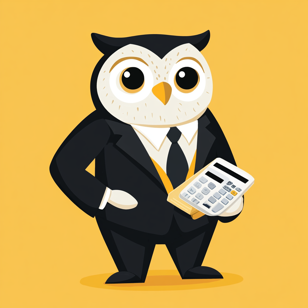 Wise owl mascot in suit for SUSTAINA Accounting firm.