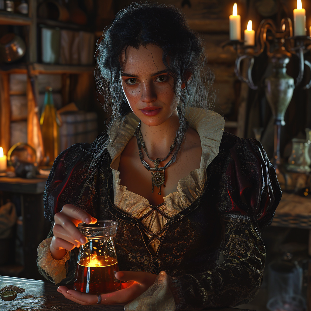 Dominant Witch Woman Drinking Potion - Stock Photo