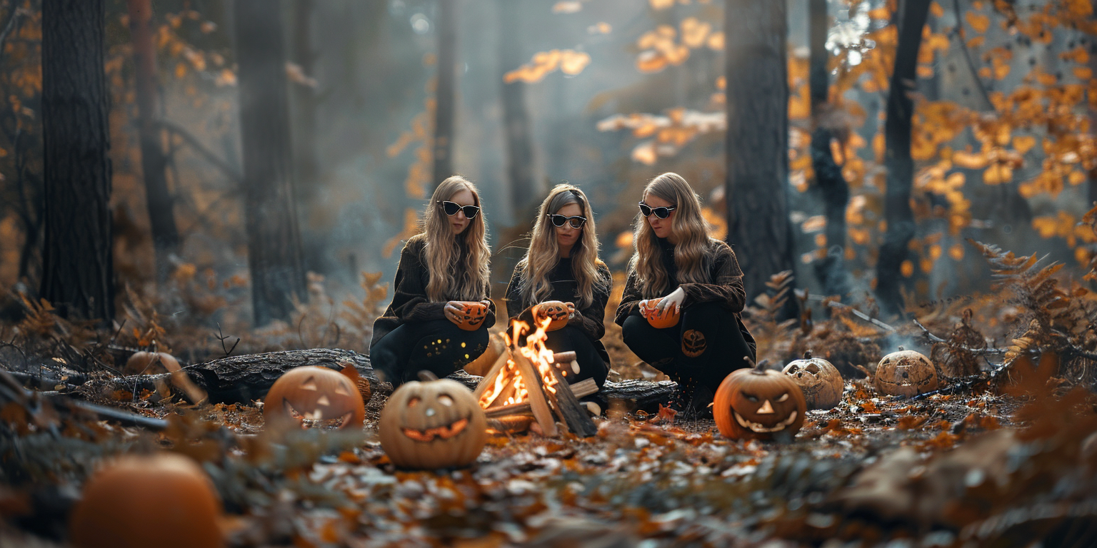 Witches' Shades Campfire Gathering in Autumn Forest 