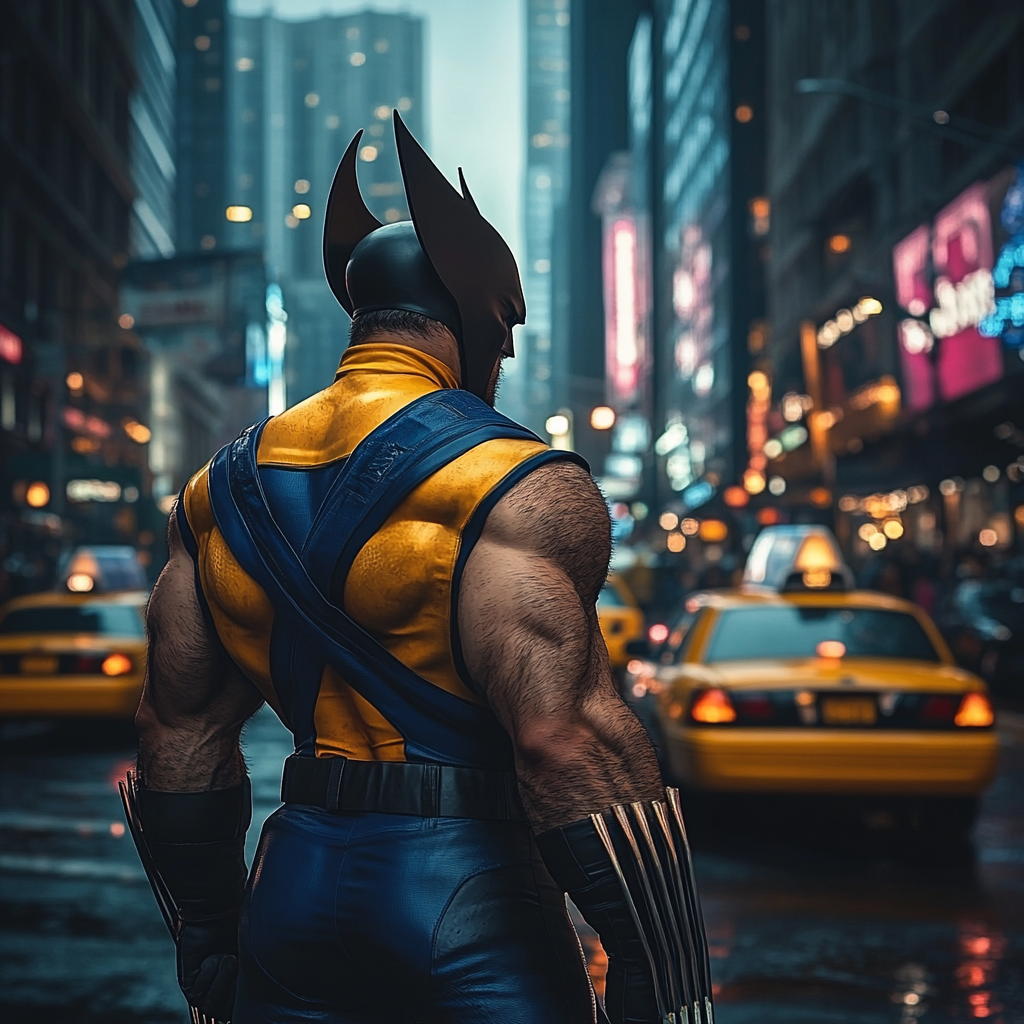 Wolverine, Marvel Character, in NYC Street at Night