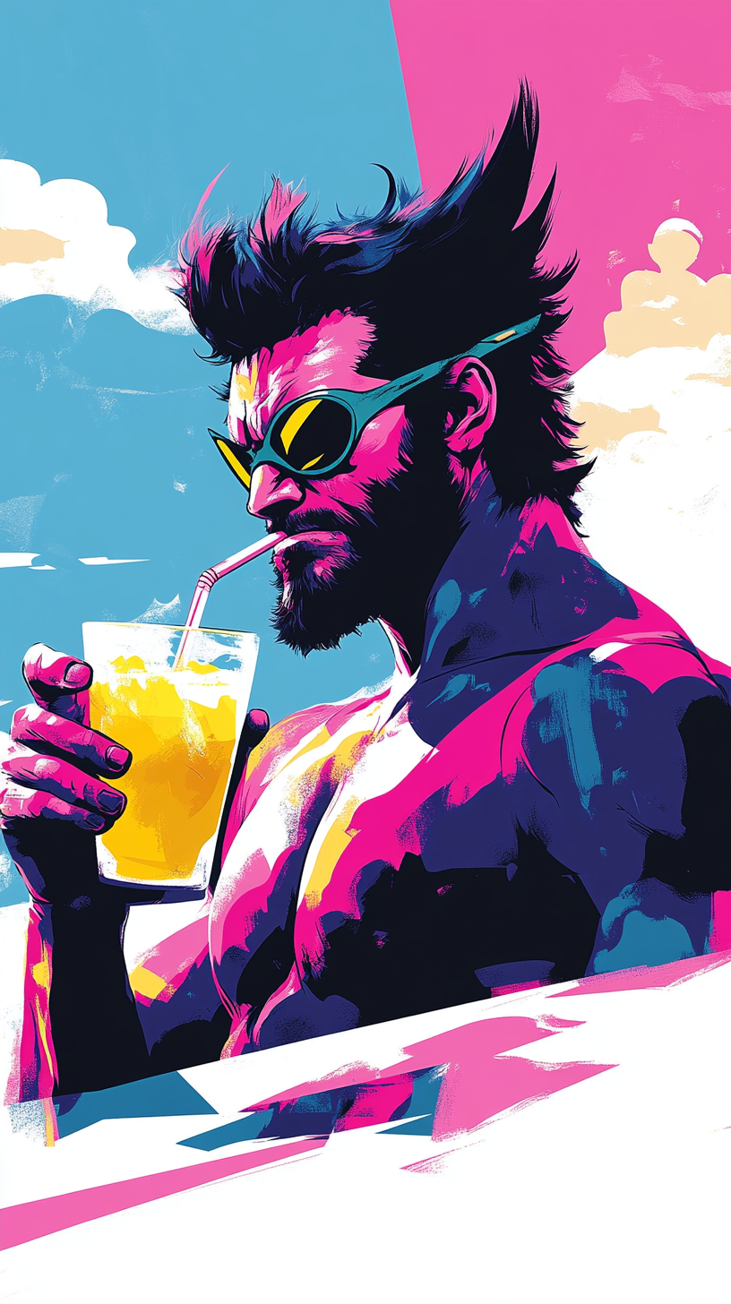 Wolverine Drinking Lemonade in Pop Art Style