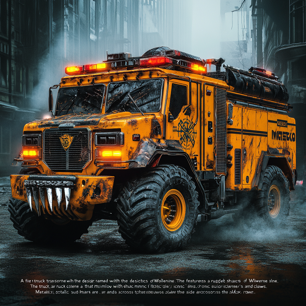 Wolverine-themed fire truck with rugged, fierce design.