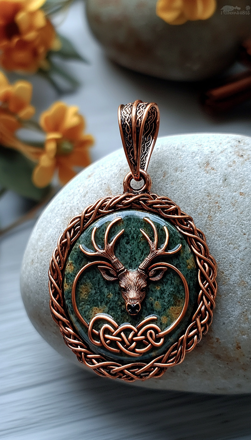 Woman's elegant pendant on Mabon theme, aesthetic masterpiece.