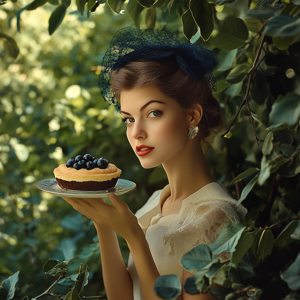 Woman Enjoying Almond Cake in Nature