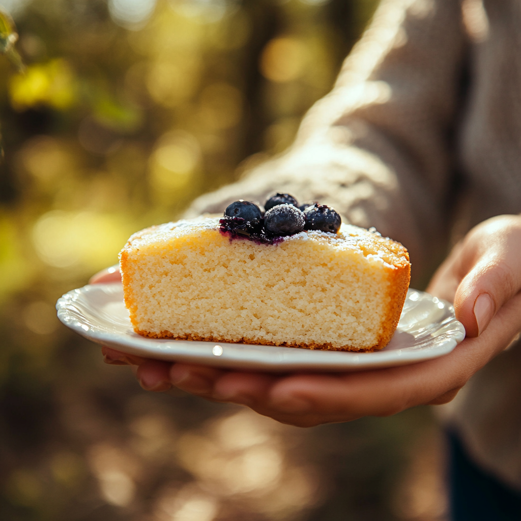 Woman Enjoys Almond Cake in Nature