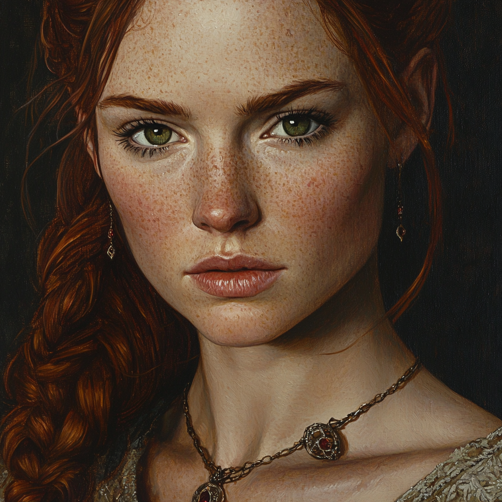 Woman from Game of Thrones in medieval painting style.