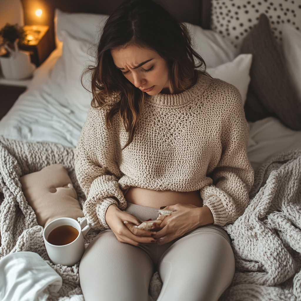 Woman in 20s with Menstrual Cramps Self-Care Environment