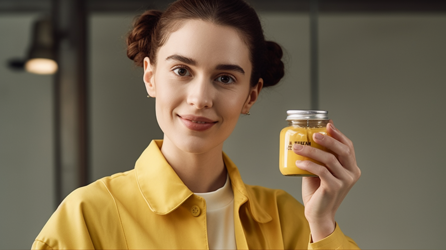 Woman in Yellow Lab Coat Holding Face Cream