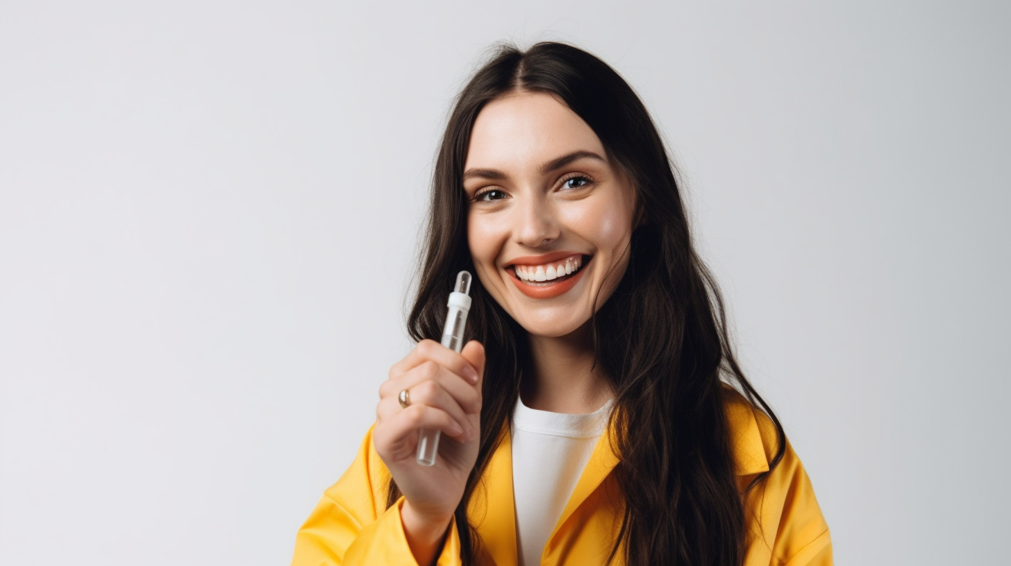 Woman in Yellow Lab Coat Presents Face Cream