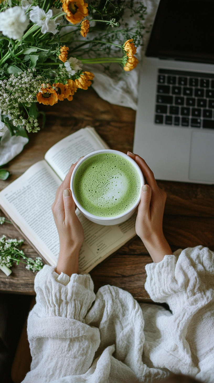 Woman making matcha latte