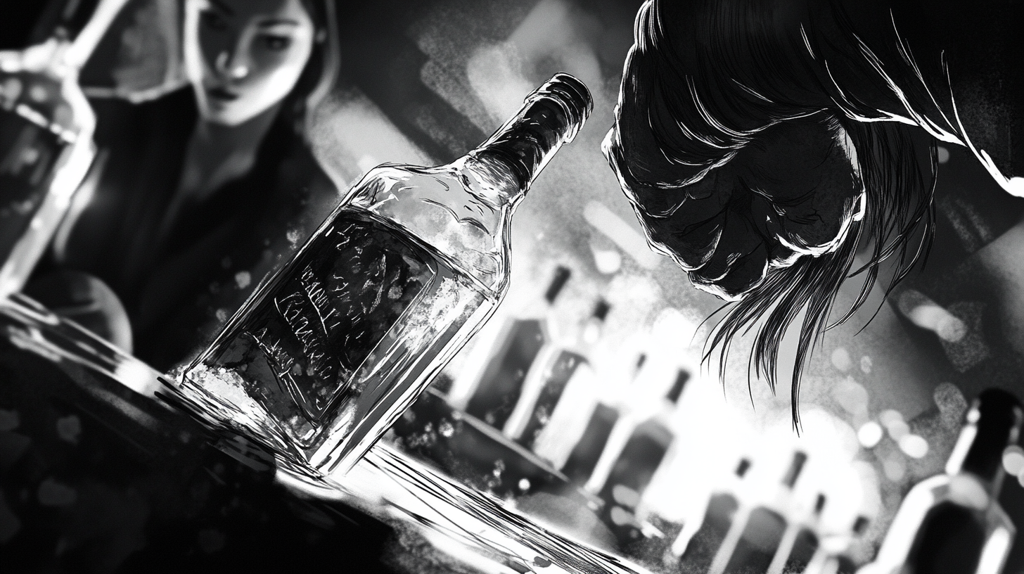 Woman pours drink in close up shot, storyboard.