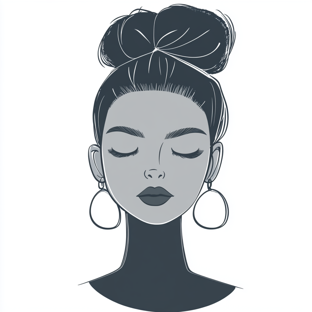 Woman with tall hair, big earrings: cartoon style